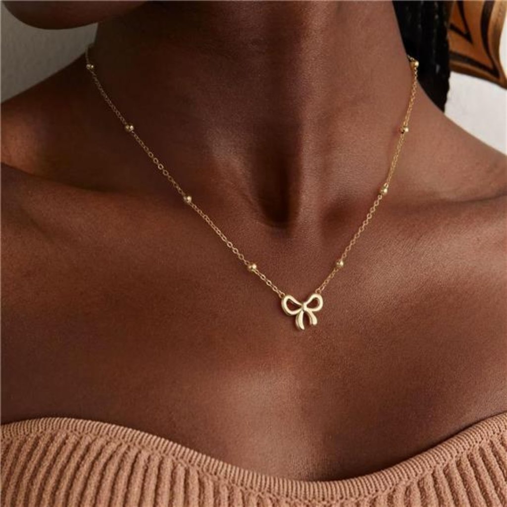 Gold Bow Necklace  Unique Dainty 14k Gold Plated Choker